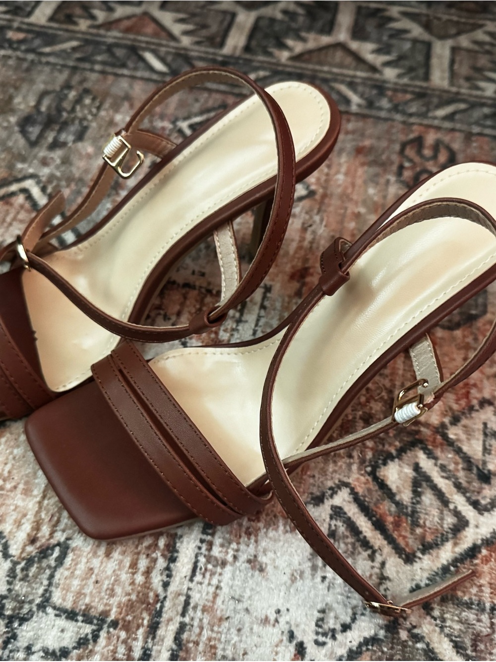 Women’s Brown Strappy Square-Toe Heeled Sandals